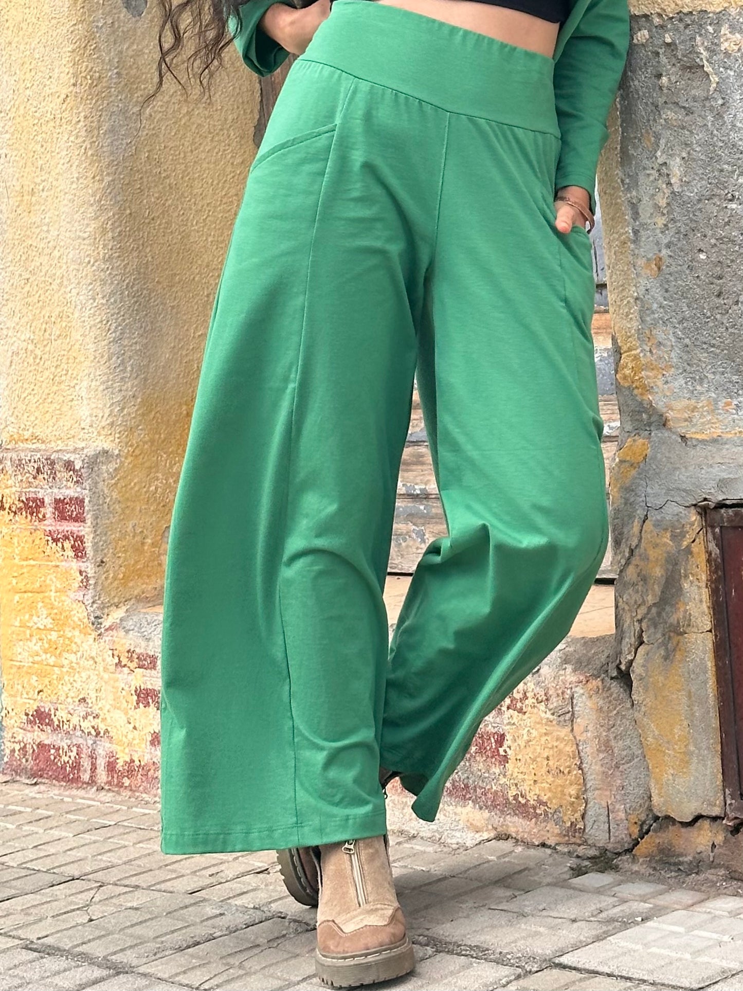 Palazzo EVASÉ | Jersey Algodón Verde